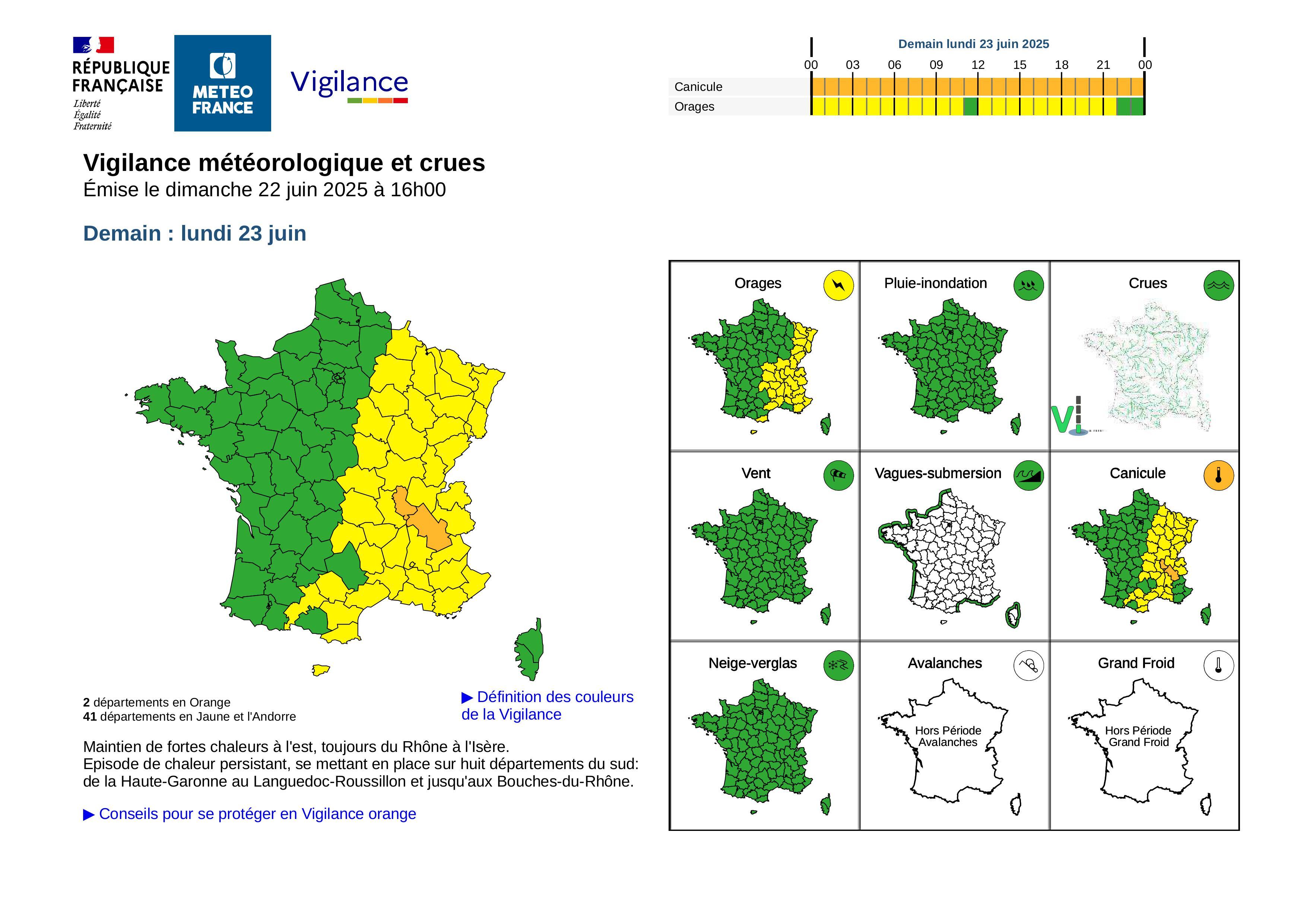 Vigilances météo juin 2025
