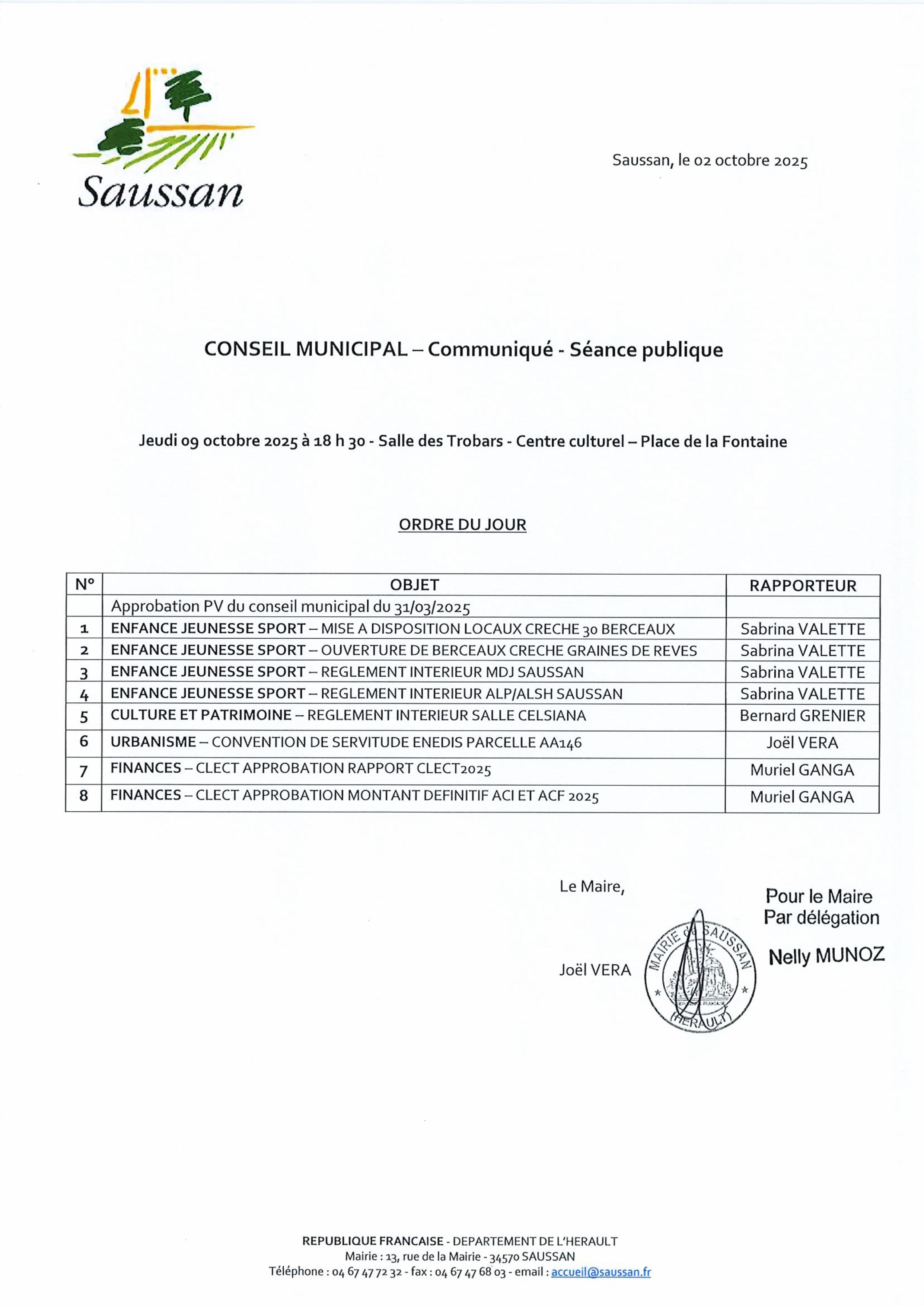 Communiqué du 9 oct 2025