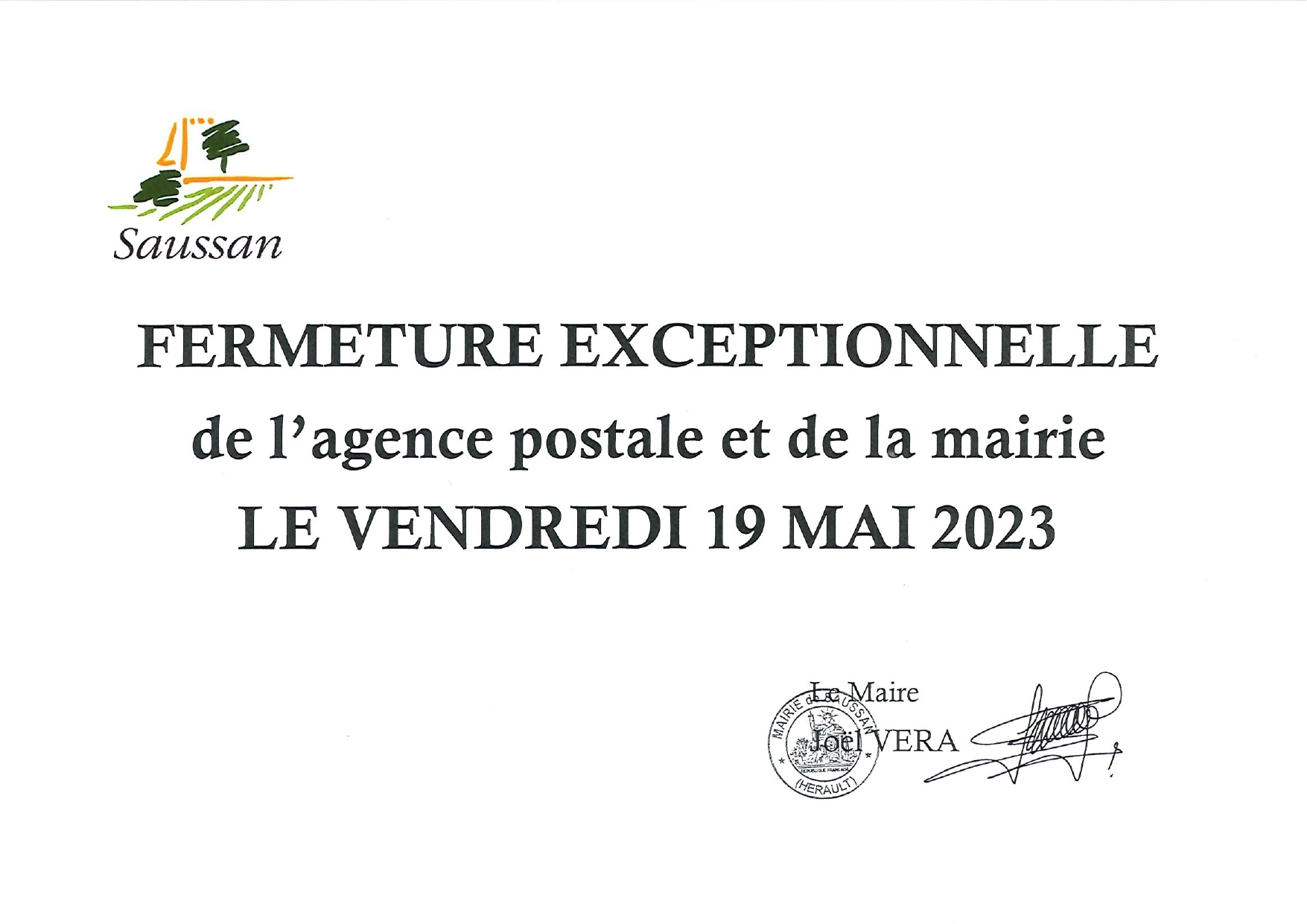 Fermeture poste 19 mai 23