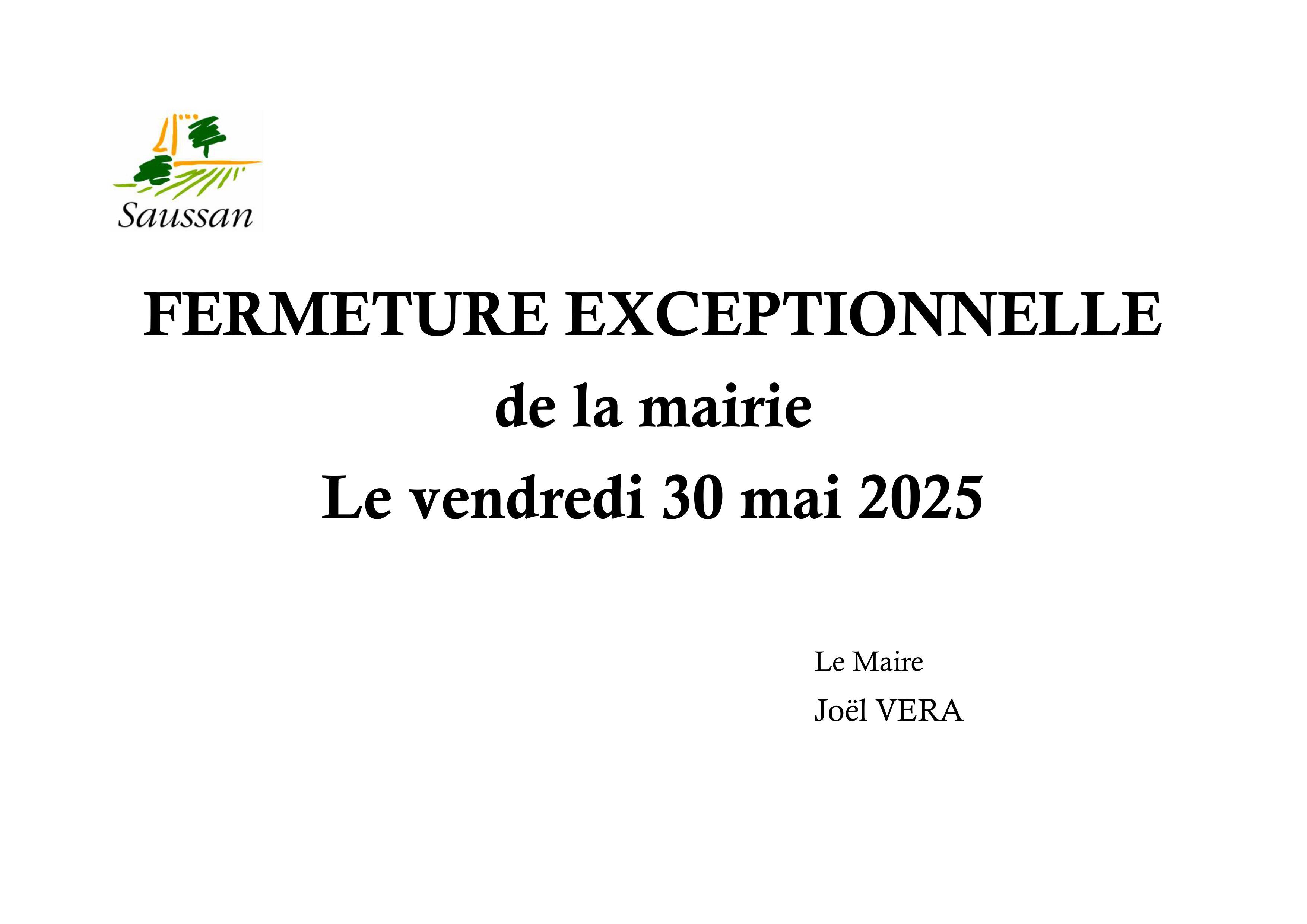 Fermeture mairie 30 mai 2025