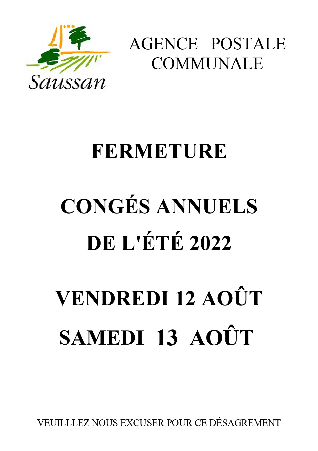 Fermeture d'été de la Poste