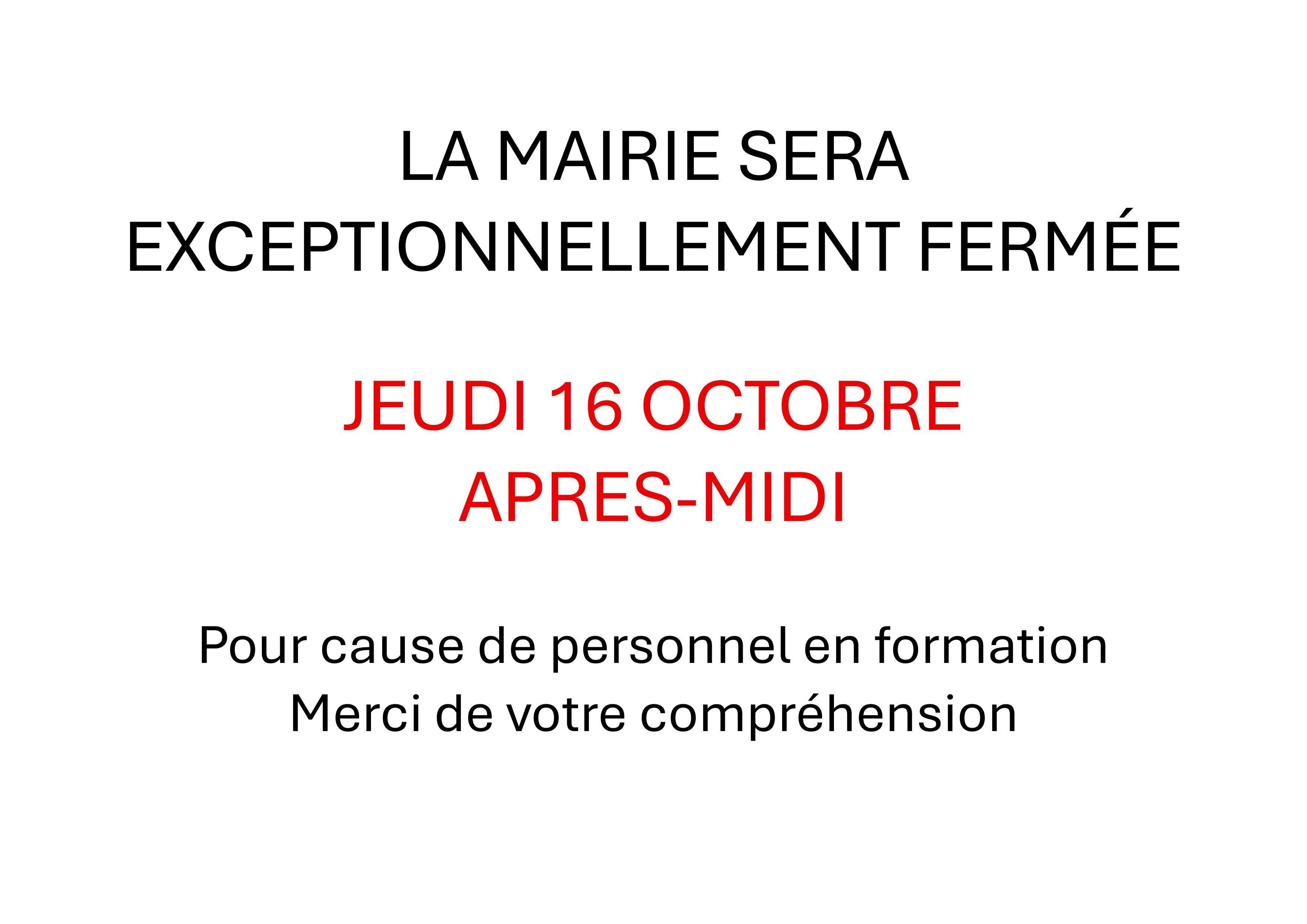 Fermeture mairie 16 oct 2025